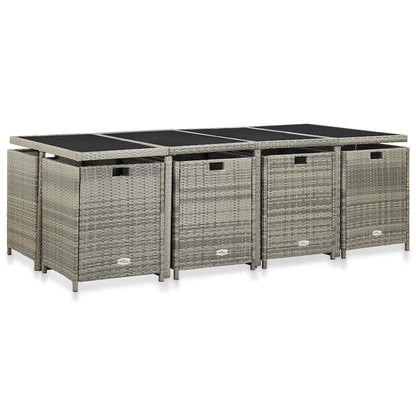 Set da Pranzo da Giardino 13pz con Cuscini in Polyrattan Grigio