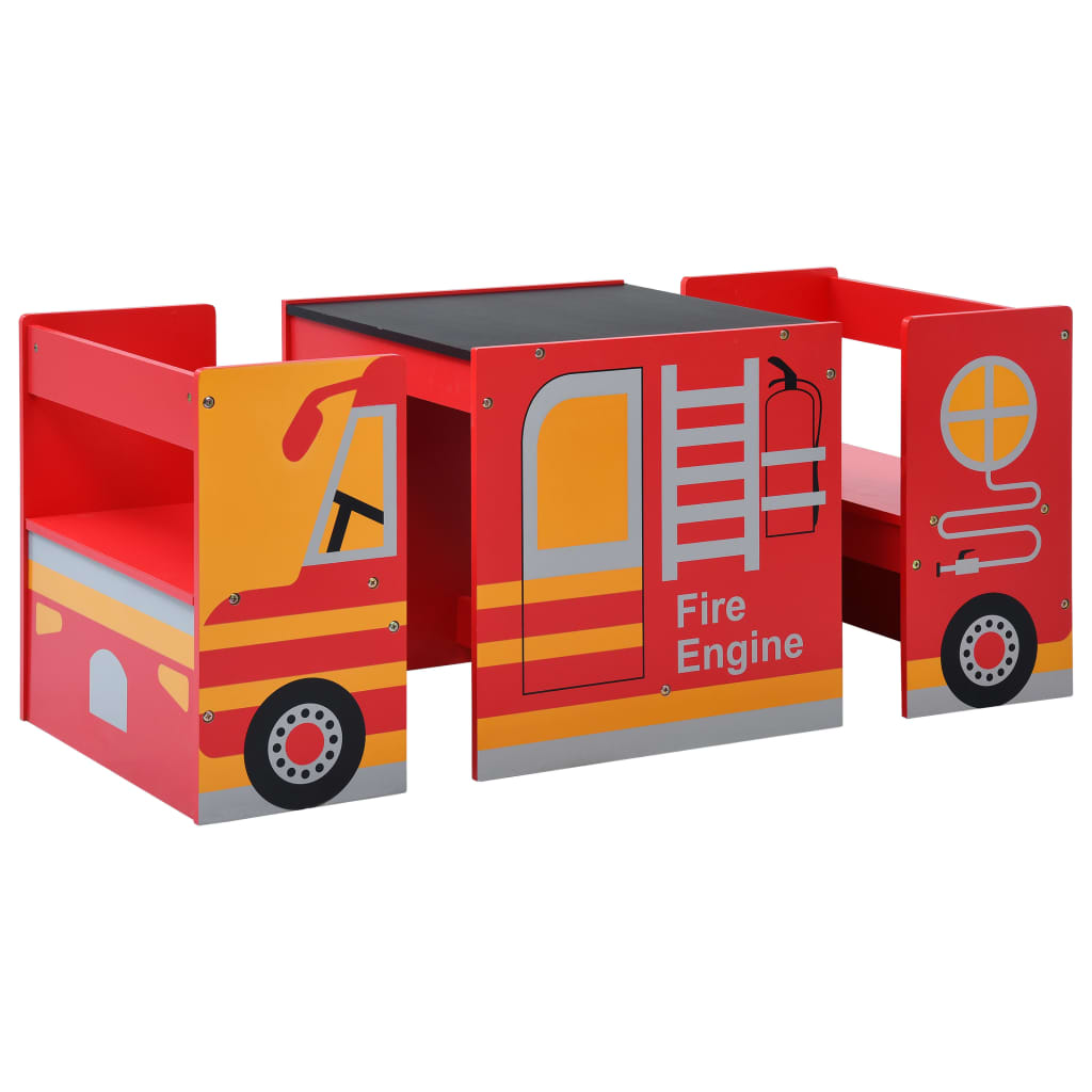 Set e Tavolo Sedie per Bambini 3pz Design Camion Pompieri Legno | homemem39