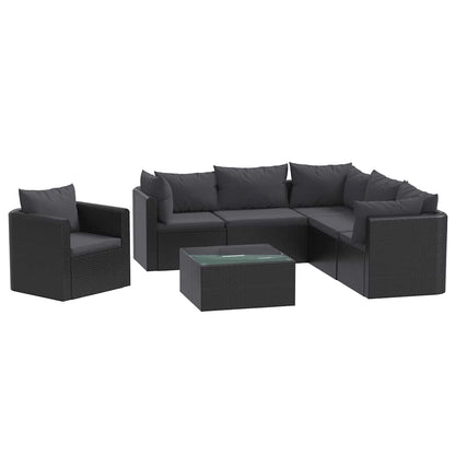 Set Divani da Giardino 7 pz con Cuscini in Polyrattan Nero | homemem39