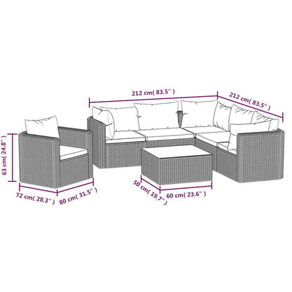 Set Divani da Giardino 7 pz con Cuscini in Polyrattan Nero | homemem39