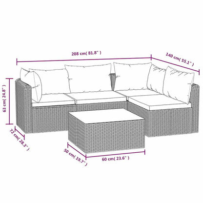 Set Divani da Giardino 5 pz con Cuscini in Polyrattan Nero