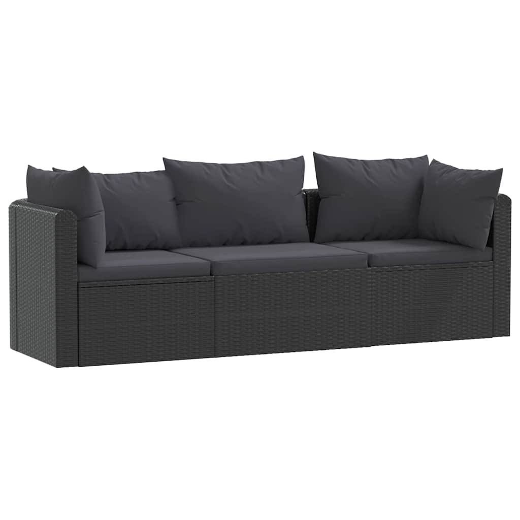 Set Divani da Giardino 3 pz con Cuscini in Polyrattan Nero - homemem39