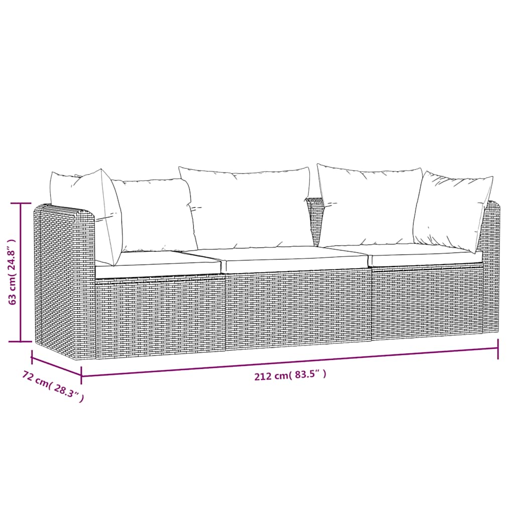 Set Divani da Giardino 3 pz con Cuscini in Polyrattan Nero - homemem39