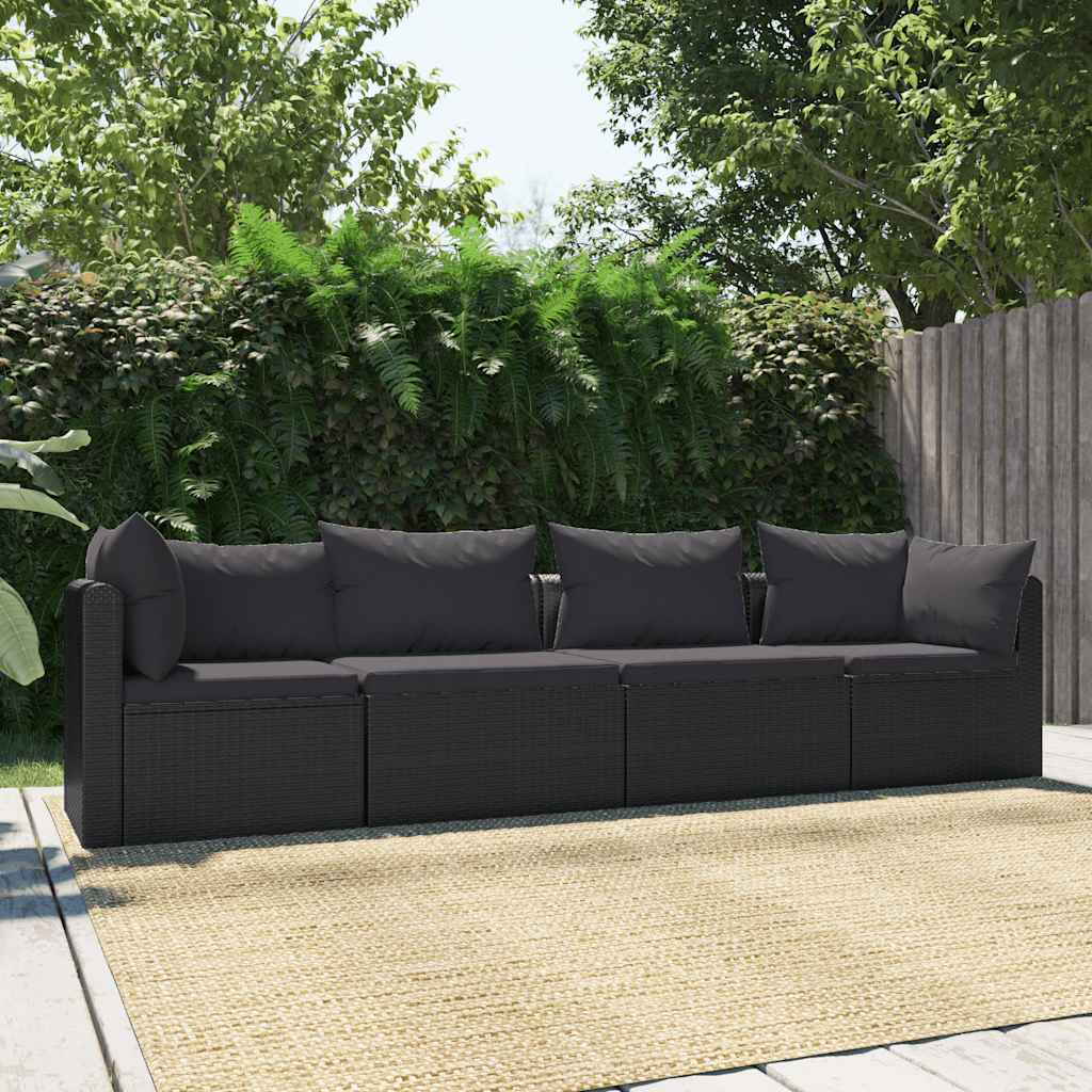 Set Divani da Giardino 4 pz con Cuscini in Polyrattan Nero - homemem39