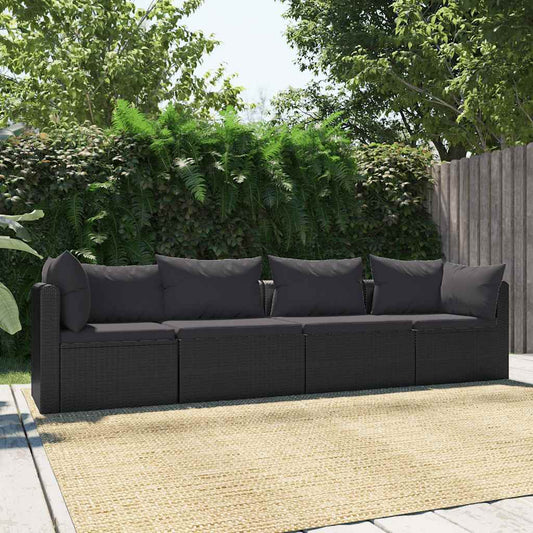 Set Divani da Giardino 4 pz con Cuscini in Polyrattan Nero - homemem39