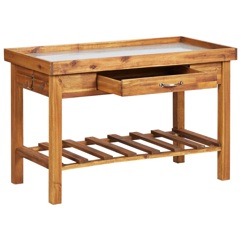 Banco da Lavoro per Giardino Piano in Zinco e Massello d'Acacia - homemem39