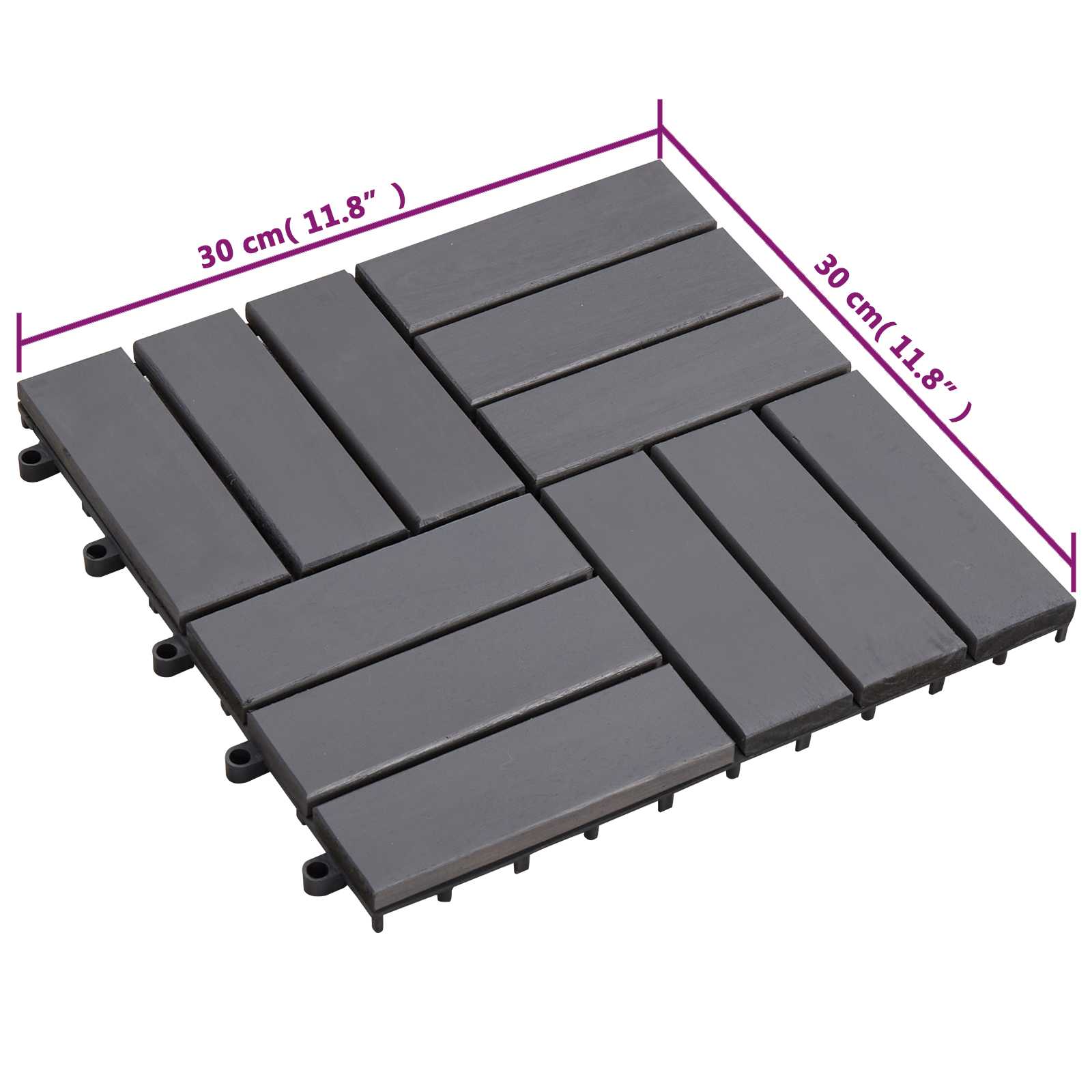 Piastrella per Decking 10 pcs Grigio 30 x 30 cm Legno di Acacia | homemem39