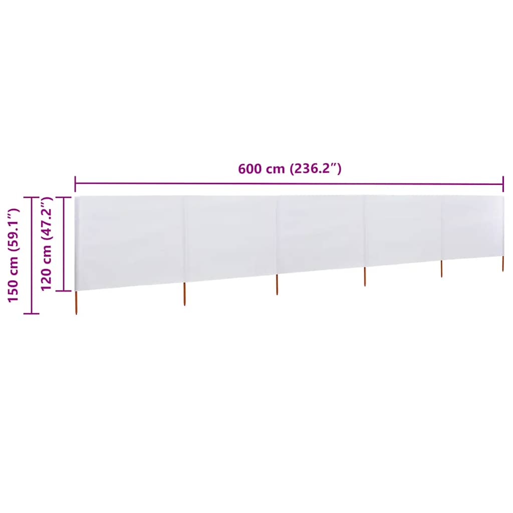 Paravento a 5 Pannelli in Tessuto 600x120 cm Bianco Sabbia - homemem39