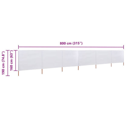 Paravento a 6 Pannelli in Tessuto 800x160 cm Bianco Sabbia - homemem39