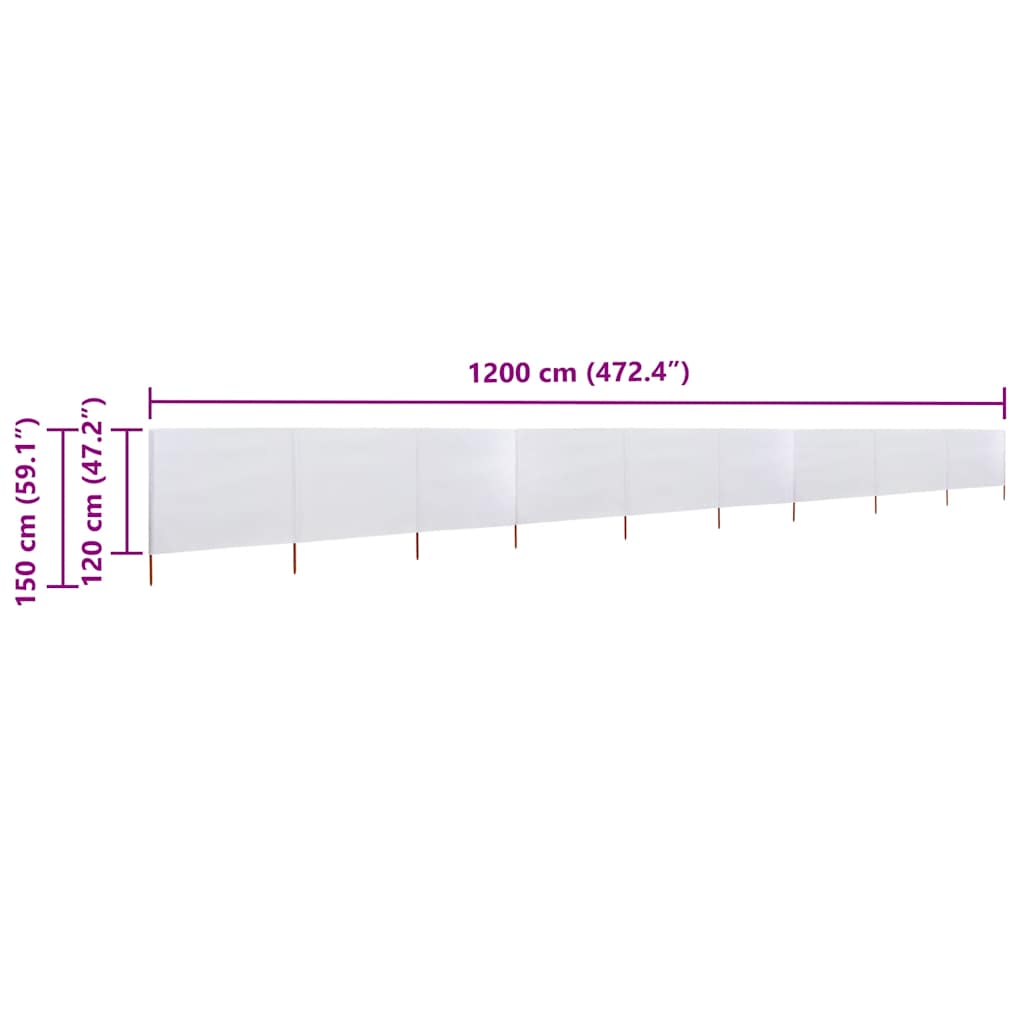 Paravento a 9 Pannelli in Tessuto 1200x120 cm Bianco Sabbia | homemem39