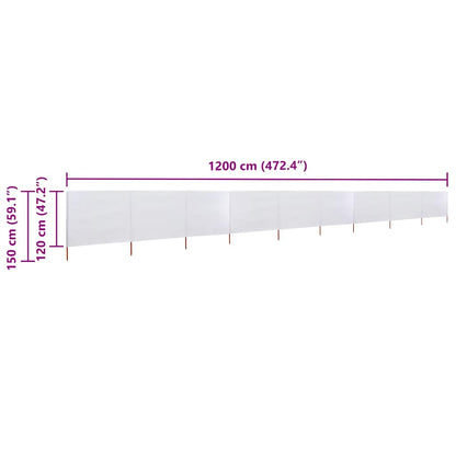 Paravento a 9 Pannelli in Tessuto 1200x120 cm Bianco Sabbia | homemem39