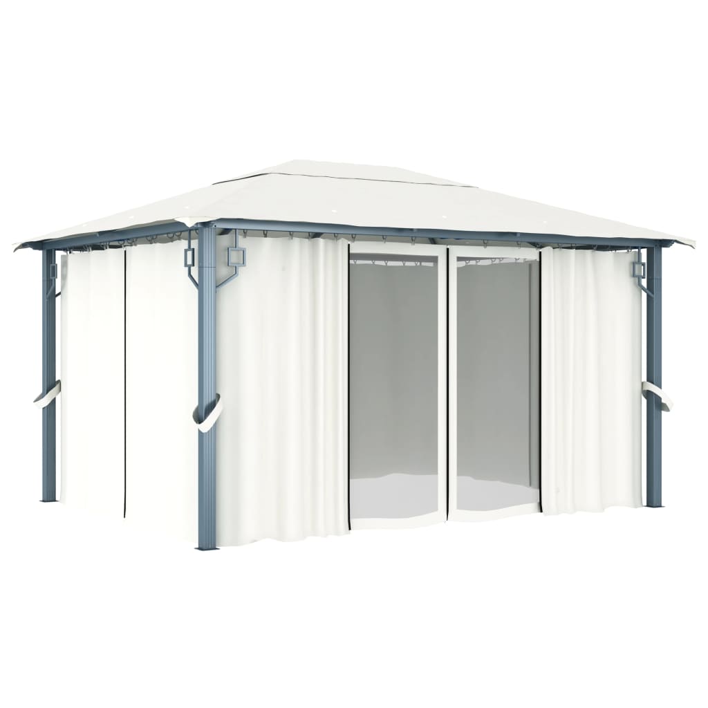Gazebo con Tenda 400 x 300 cm Crema Alluminio | homemem39