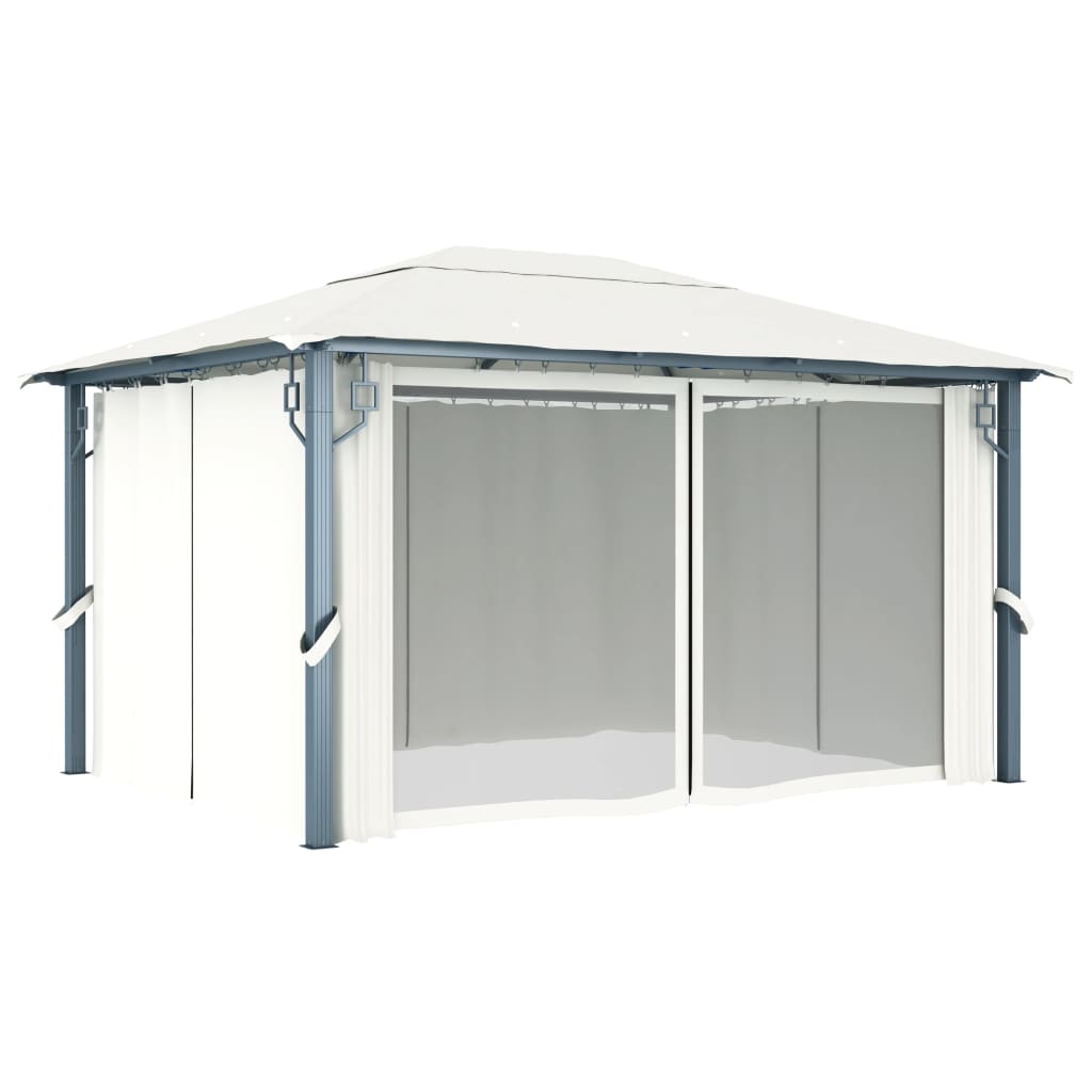 Gazebo con Tenda 400 x 300 cm Crema Alluminio | homemem39