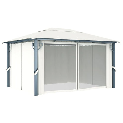Gazebo con Tenda 400 x 300 cm Crema Alluminio | homemem39