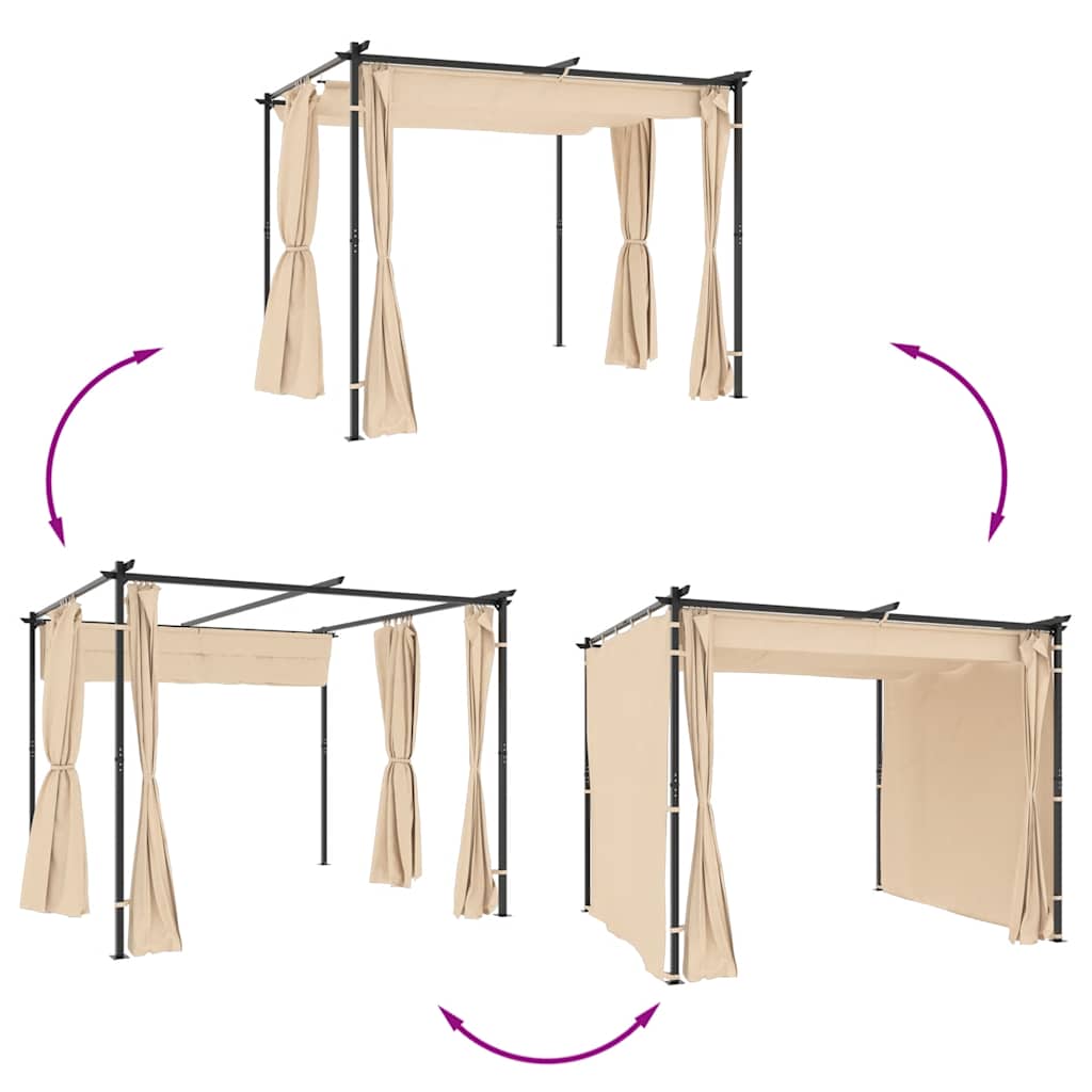 Gazebo con Tende 3x3 m Crema in Acciaio | homemem39