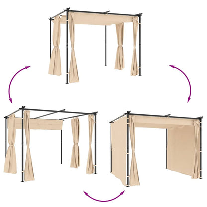 Gazebo con Tende 3x3 m Crema in Acciaio | homemem39