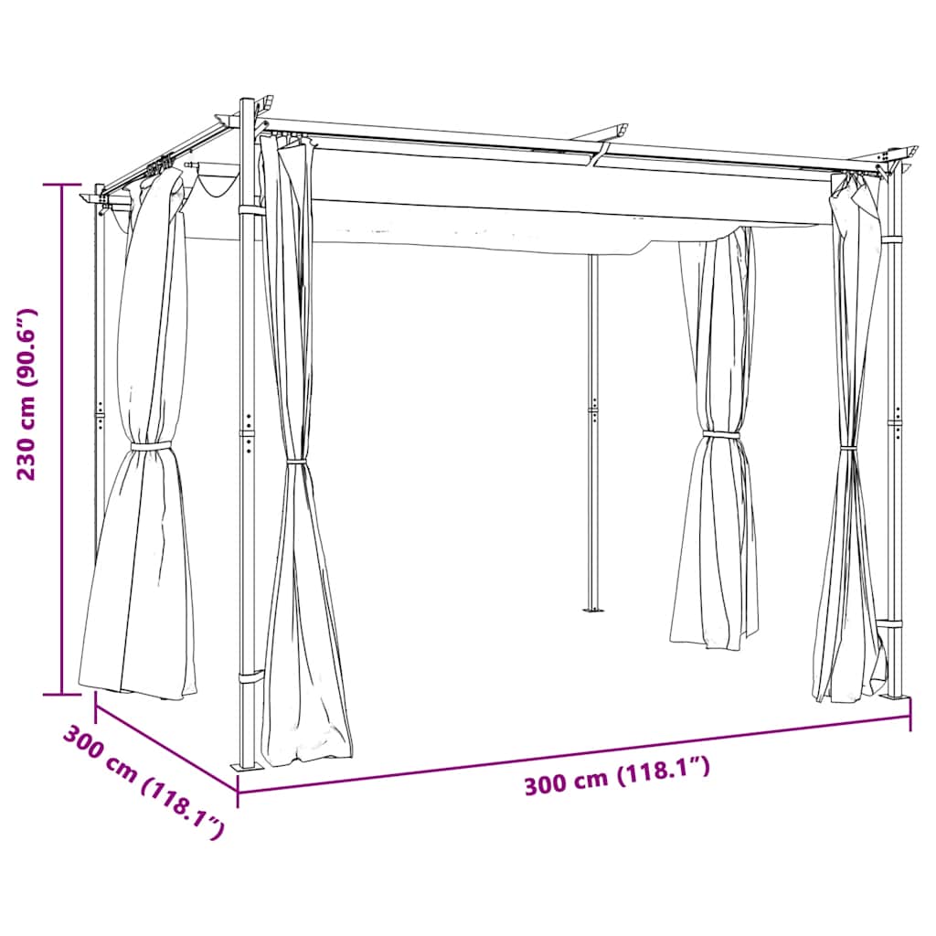 Gazebo con Tende 3x3 m Crema in Acciaio | homemem39