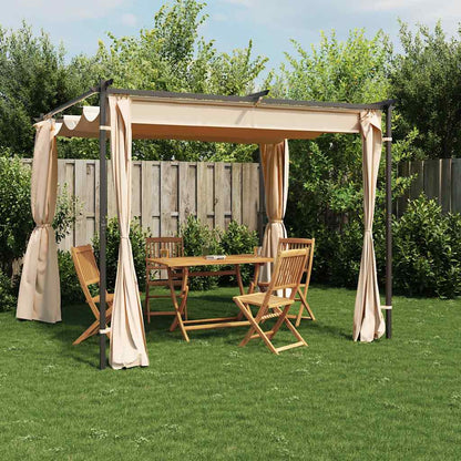Gazebo con Tende 3x3 m Crema in Acciaio | homemem39