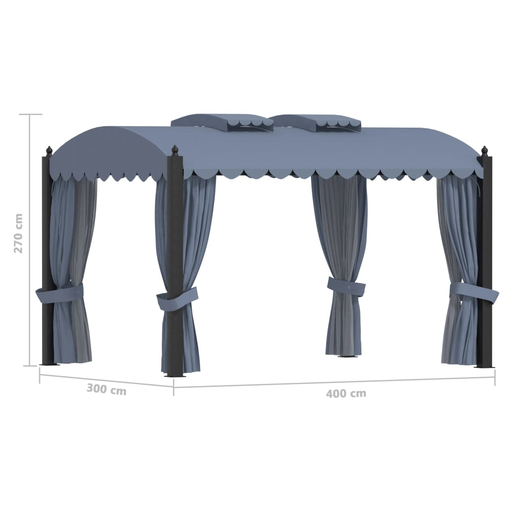Gazebo con Tende 3x4 cm Antracite in Acciaio | homemem39