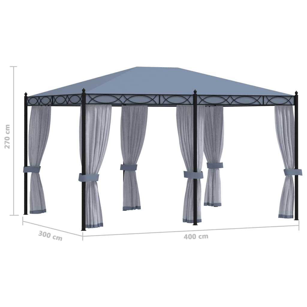 Gazebo con Schermi a Rete 3x4 cm Antracite in Acciaio | homemem39