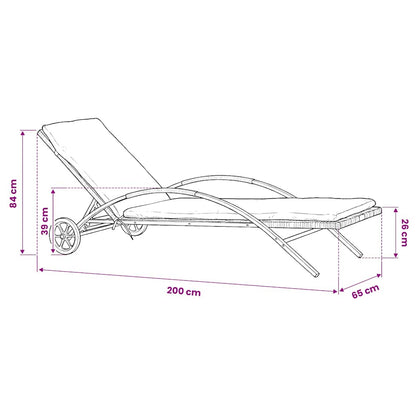 Lettino Prendisole con Cuscino e Ruote in Polyrattan Antracite