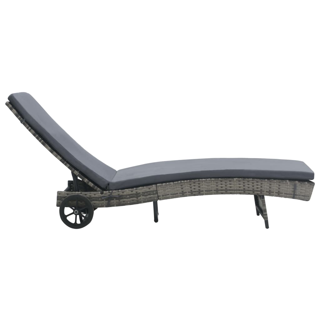 Lettino Prendisole con Cuscino e Ruote in Polyrattan Antracite | homemem39