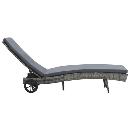 Lettino Prendisole con Cuscino e Ruote in Polyrattan Antracite - homemem39