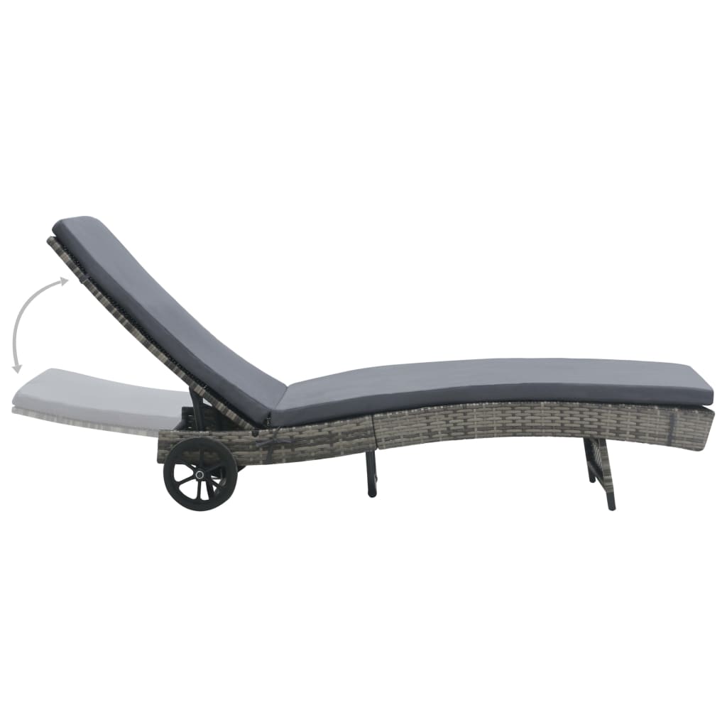 Lettino Prendisole con Cuscino e Ruote in Polyrattan Antracite | homemem39