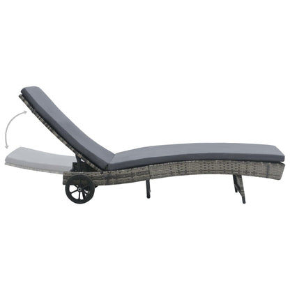 Lettino Prendisole con Cuscino e Ruote in Polyrattan Antracite | homemem39