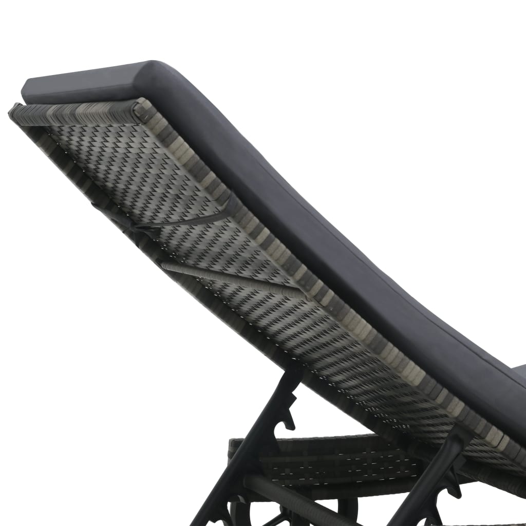 Lettino Prendisole con Cuscino e Ruote in Polyrattan Antracite | homemem39