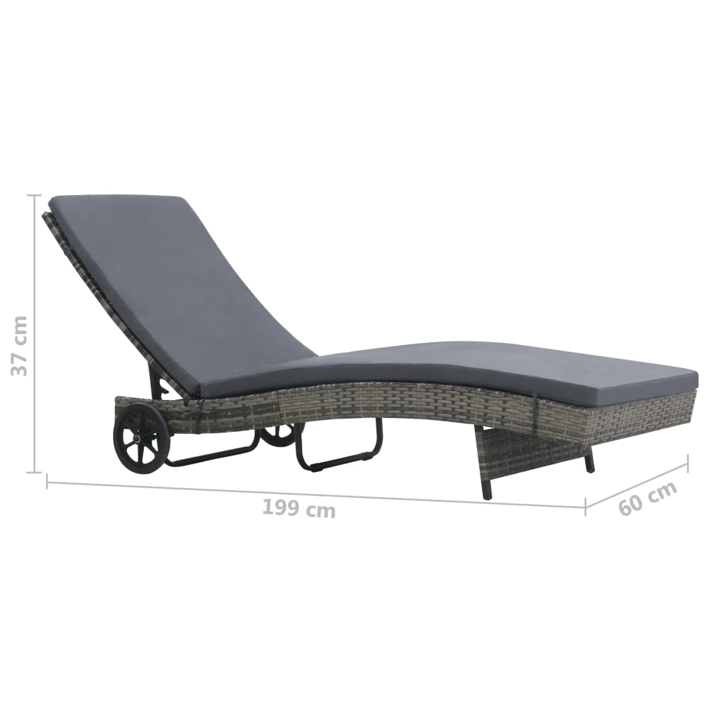 Lettino Prendisole con Cuscino e Ruote in Polyrattan Antracite | homemem39