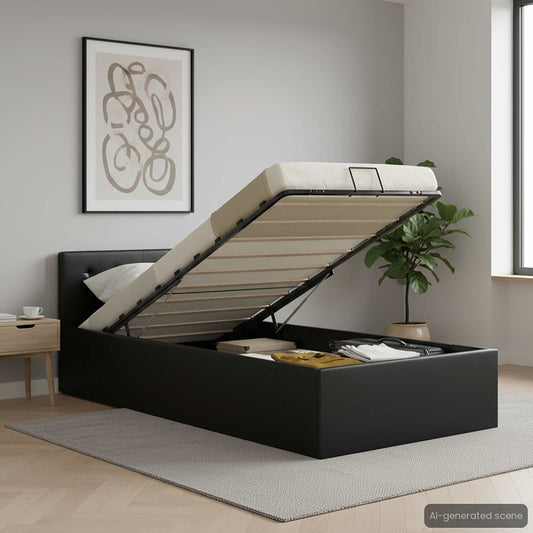 Giroletto con Contenitore Idraulico Nero Similpelle 90x200cm