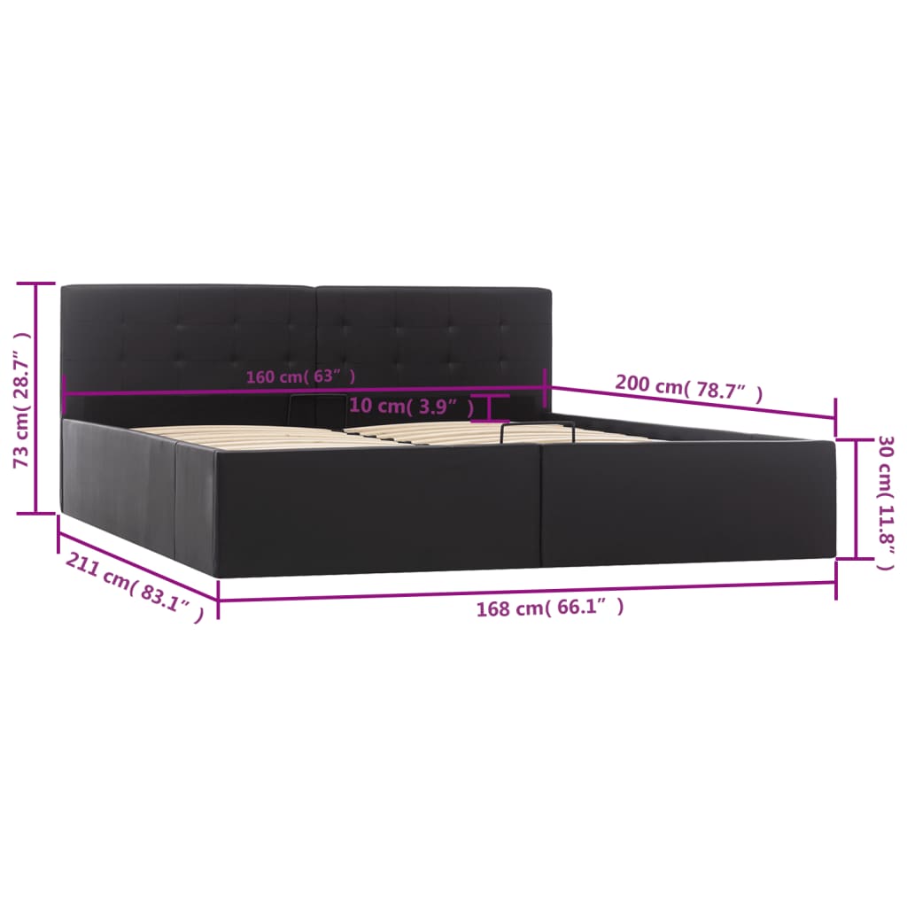 Giroletto con Contenitore Idraulico Nero Similpelle 160x200 cm | homemem39