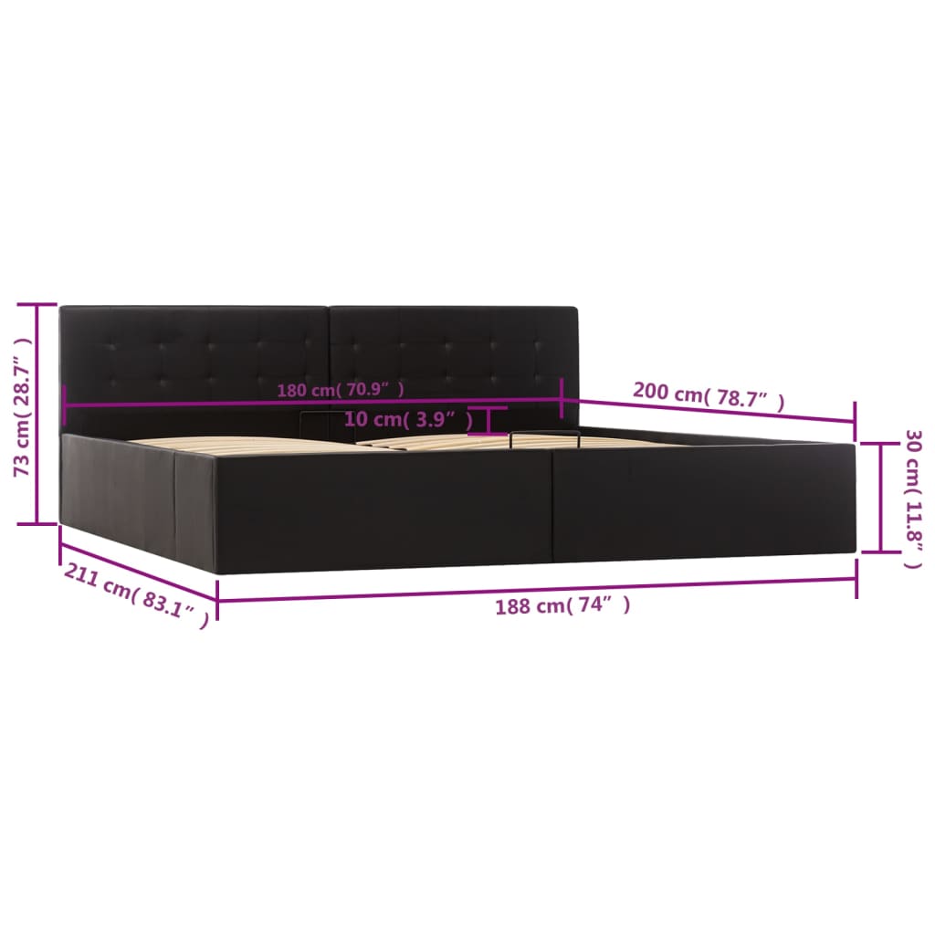 Giroletto con Contenitore Idraulico Nero Similpelle 180x200cm | homemem39