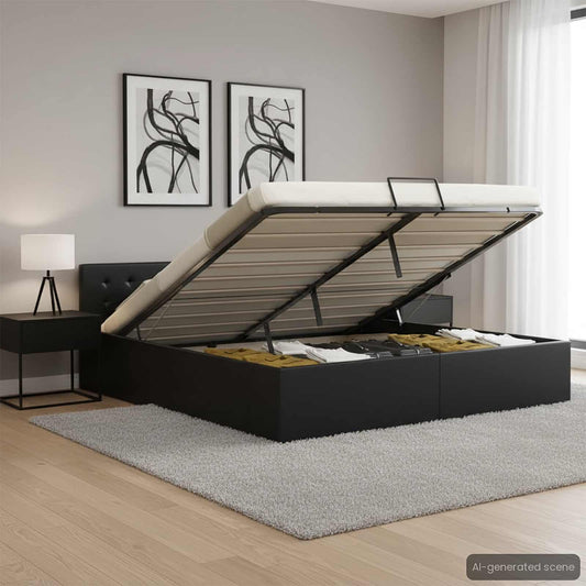 Giroletto con Contenitore Idraulico Nero Similpelle 180x200cm