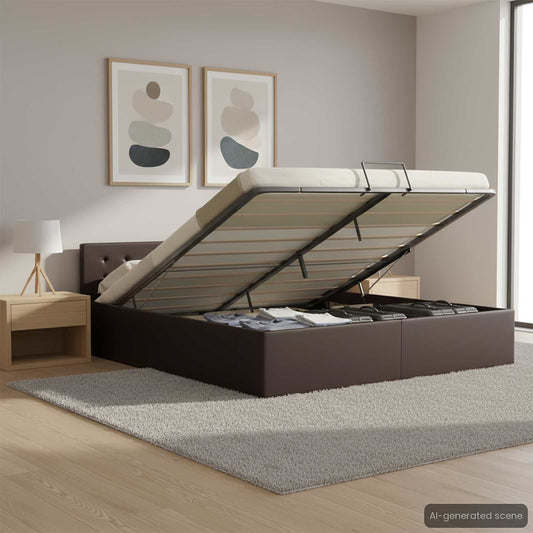 Giroletto con Contenitore Idraulico Grigio Similpelle 160x200cm