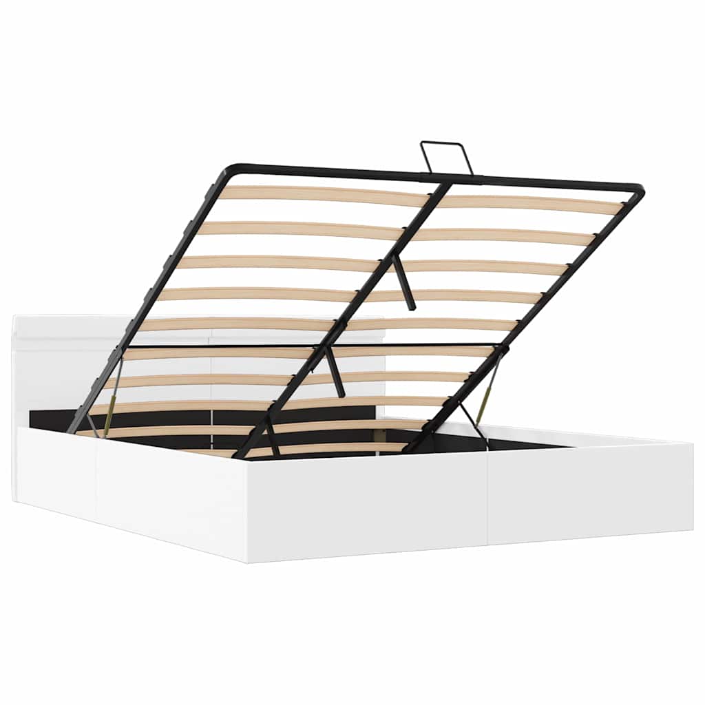 Giroletto Contenitore Idraulico LED Bianco Similpelle 160x200cm