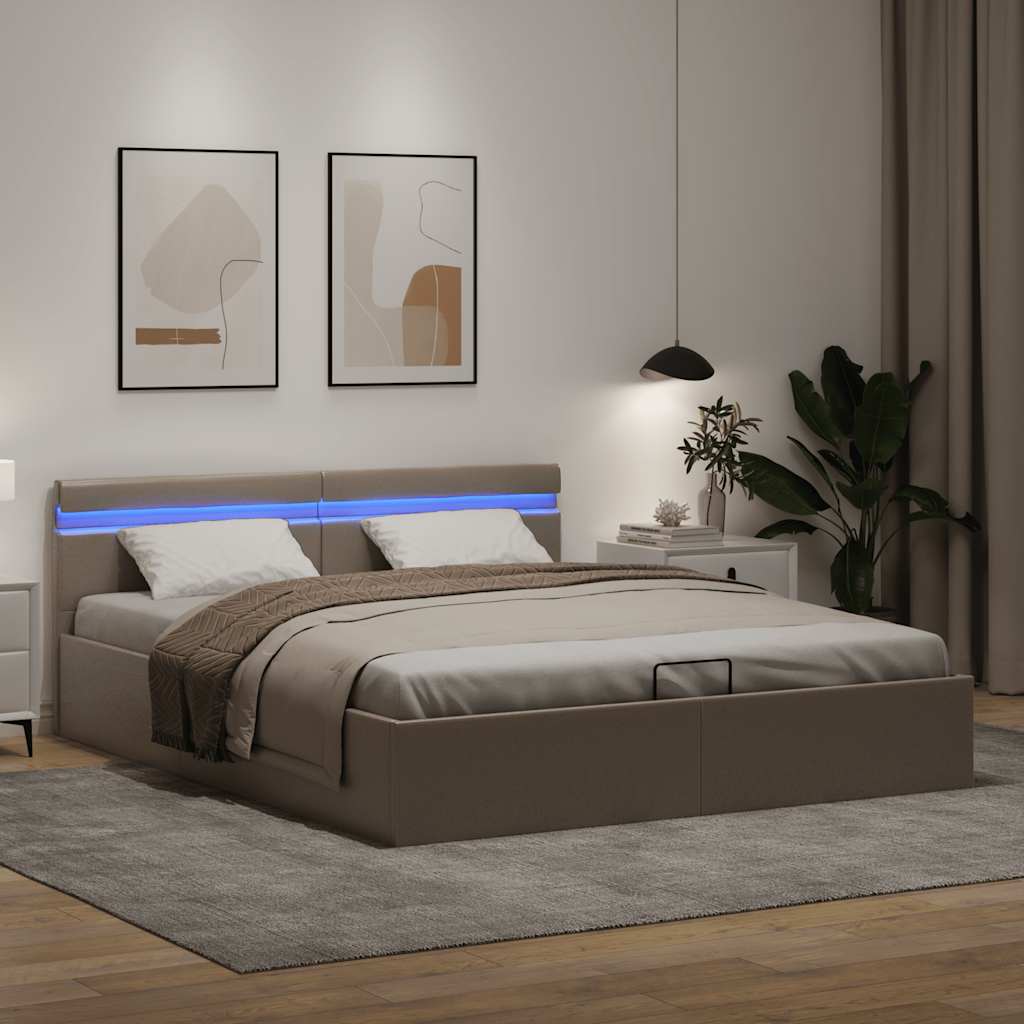 Giroletto Idraulico con LED Cappuccino Similpelle 160x200cm | homemem39