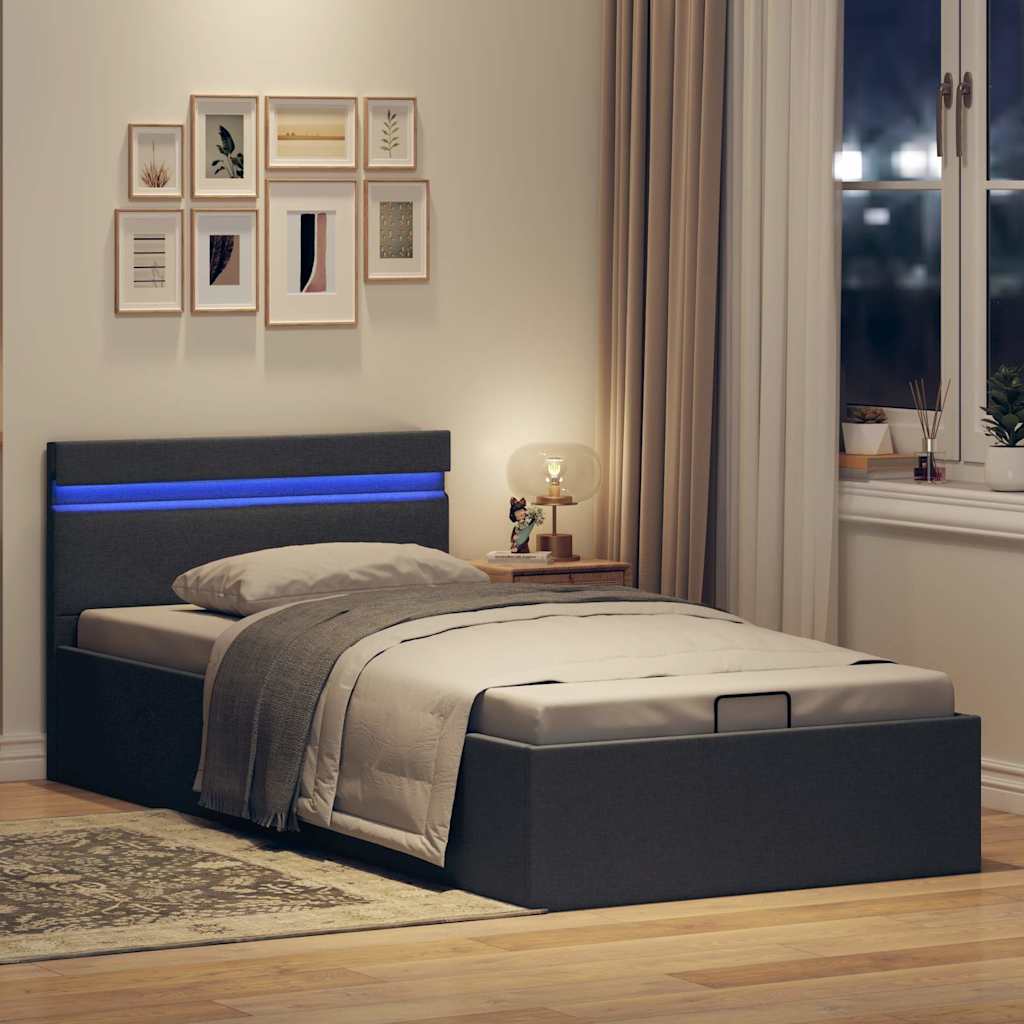 Giroletto con Contenitore e LED Grigio Scuro Tessuto 100x200 cm | homemem39