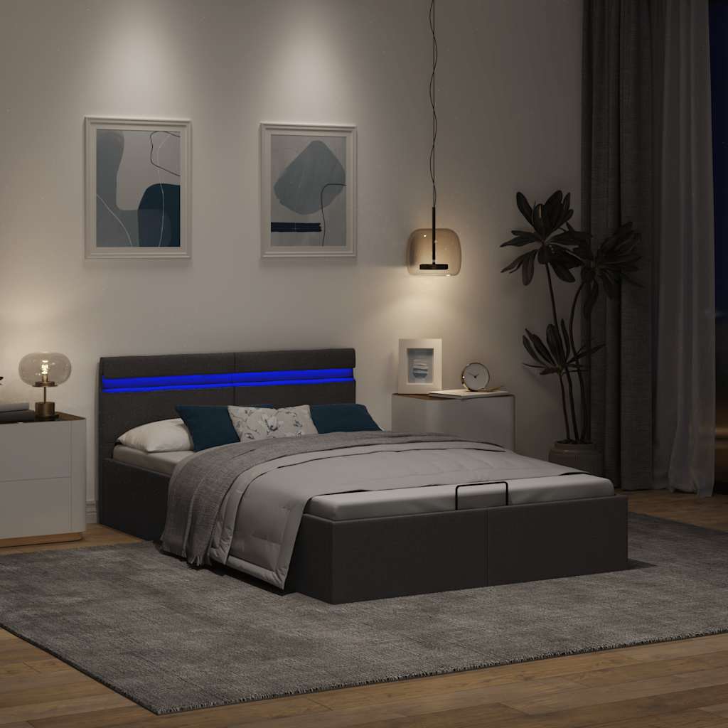 Giroletto con Contenitore e LED Grigio Scuro Tessuto 140x200 cm | homemem39