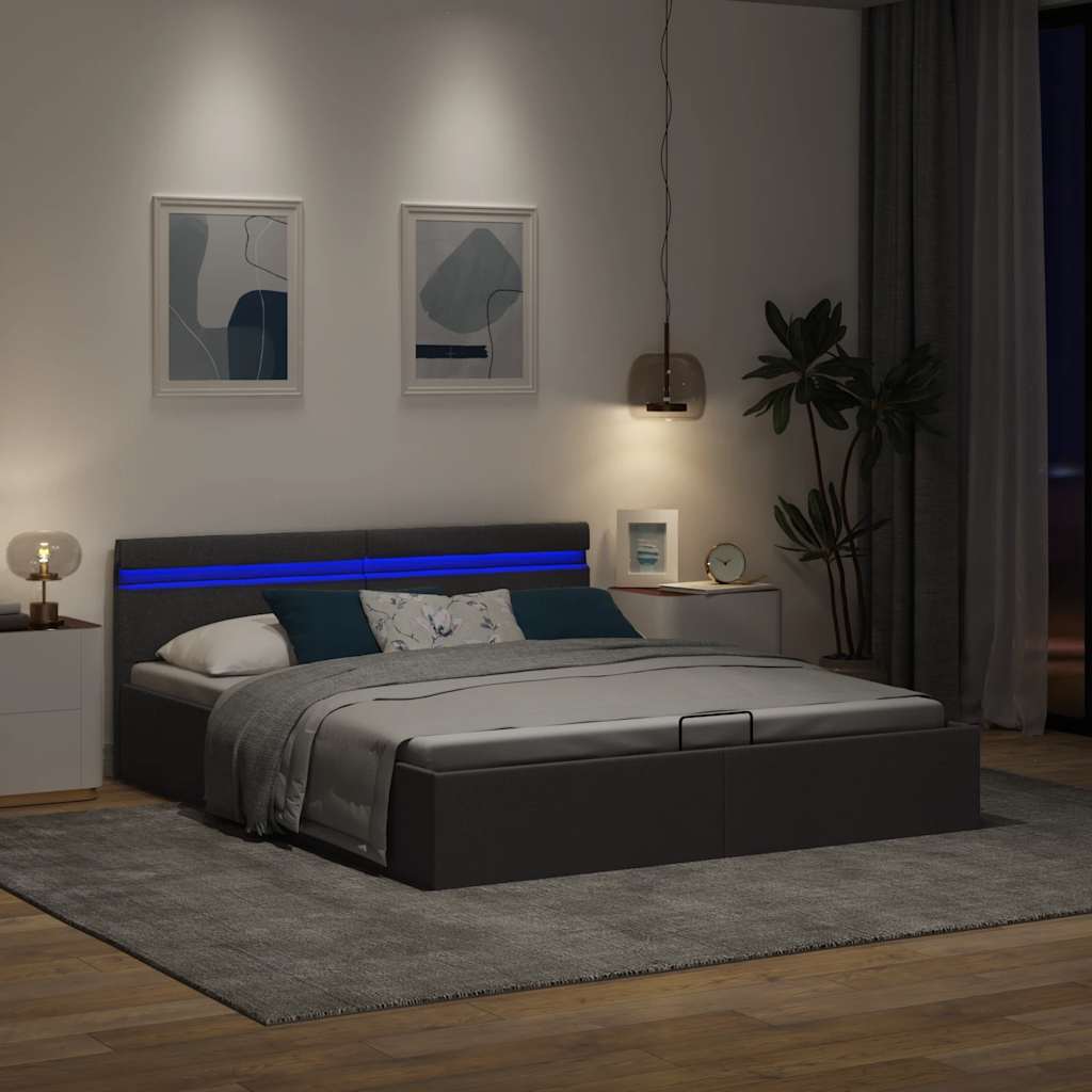Giroletto con Contenitore e LED Grigio Scuro Tessuto 100x200 cm | homemem39