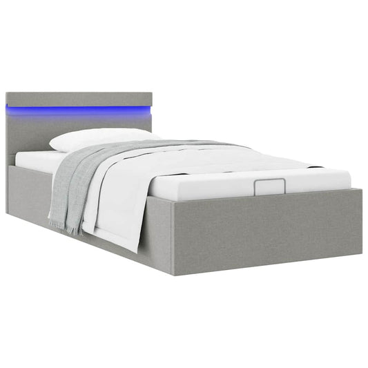 Giroletto con Contenitore e LED Grigio Chiaro Tessuto 90x200 cm