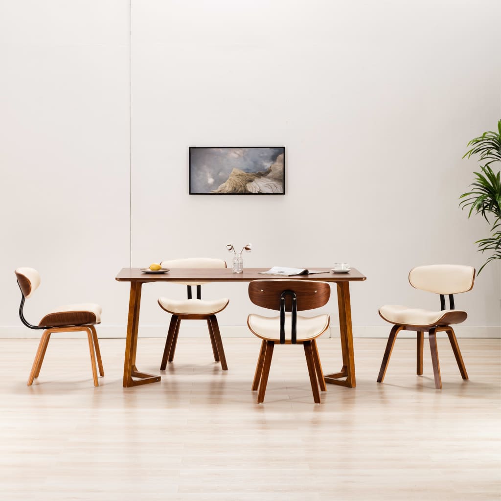 Sedie da Pranzo 4 pz Crema in Legno Piegato e Similpelle | homemem39