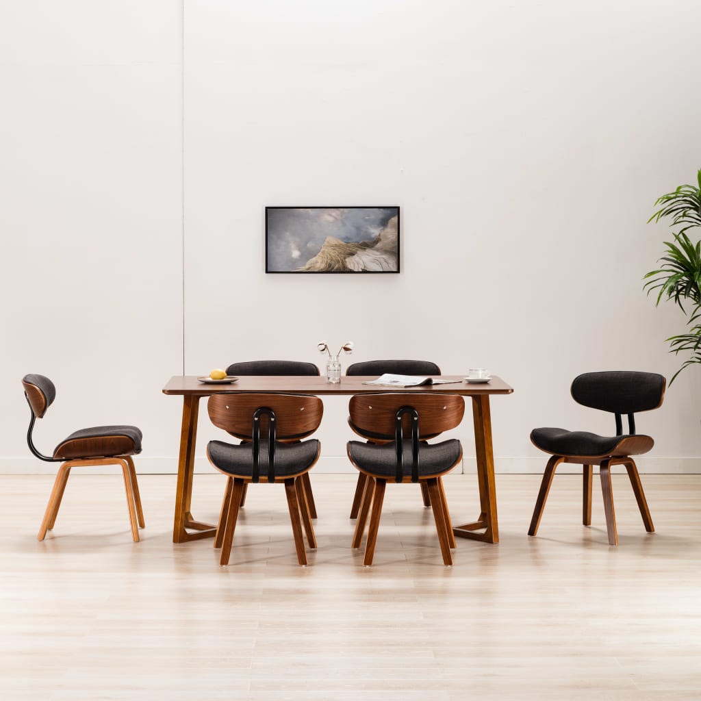 Sedie da Pranzo 6 pz Legno Curvato e Tessuto Grigio | homemem39