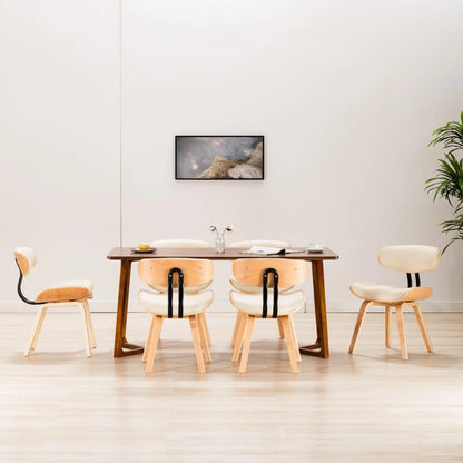 Sedie da Pranzo 6 pz Crema in Legno Piegato e Similpelle | homemem39