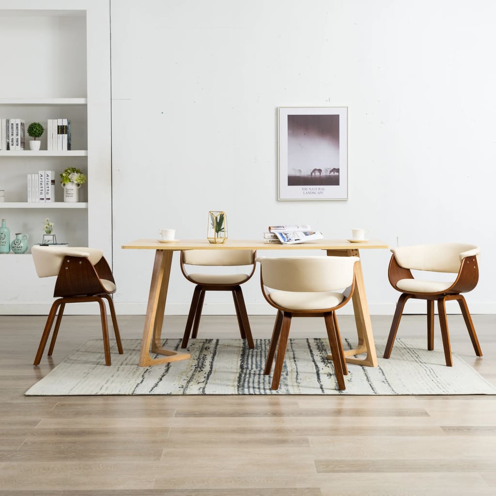 Sedie da Pranzo 4 pz in Legno Curvato e Similpelle Crema | homemem39