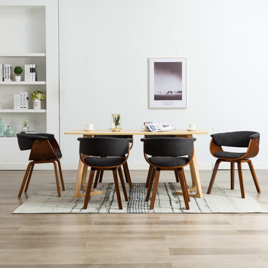 Sedie da Pranzo 6 pz Legno Curvato e Tessuto Grigio | homemem39