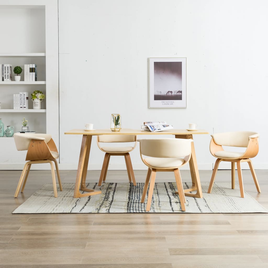 Sedie da Pranzo 4 pz in Legno Curvato e Similpelle Crema | homemem39