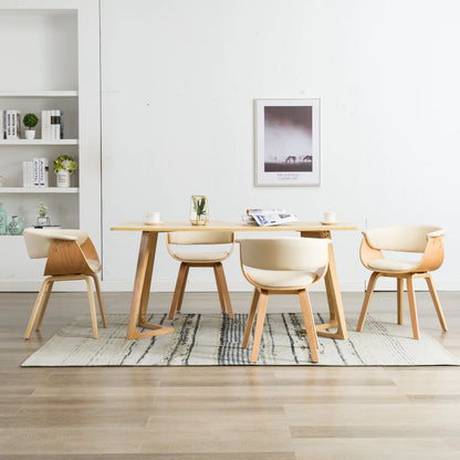 Sedie da Pranzo 4 pz in Legno Curvato e Similpelle Crema | homemem39