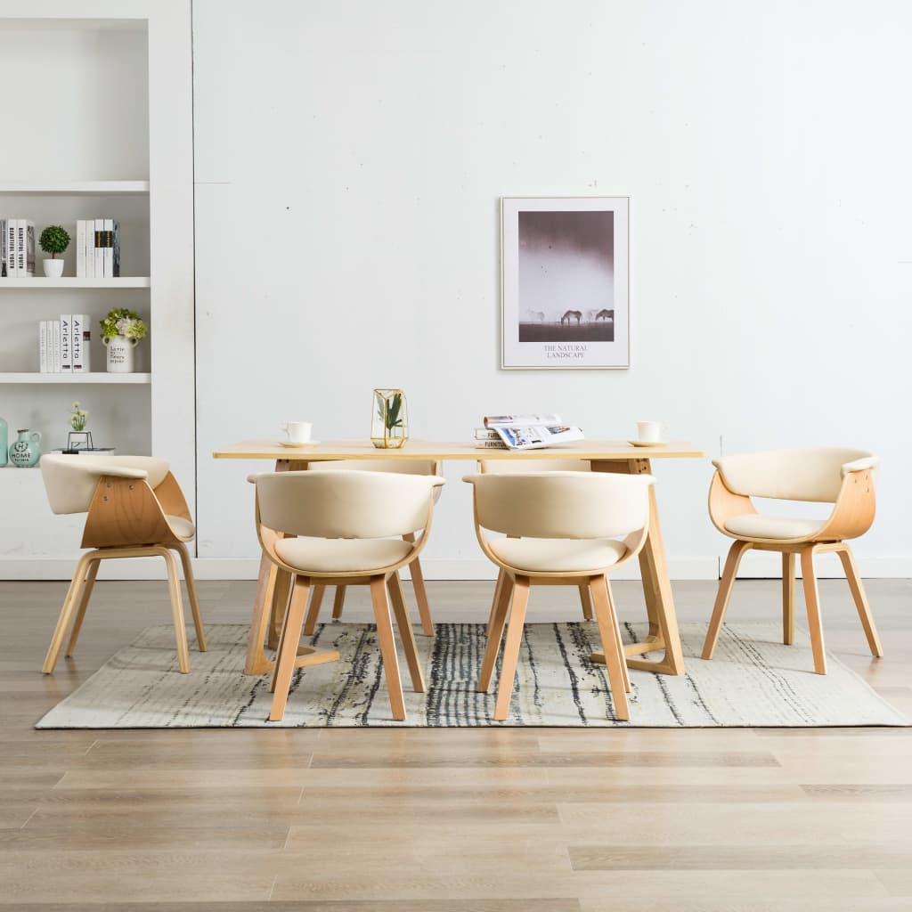 Sedie da Pranzo 6 pz Crema in Legno Piegato e Similpelle | homemem39
